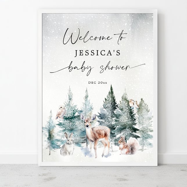 Winterwald Kalt draußen Babydusche Willkommen Poster (Von Creator hochgeladen)