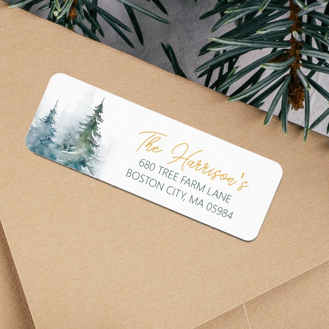 Winterwald-Kiefern-Adresse (Winter Forest Pine Trees Address Label)