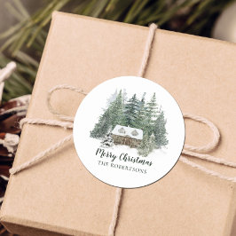 Winterwald Rustikale Weihnachtshütte Runder Aufkleber