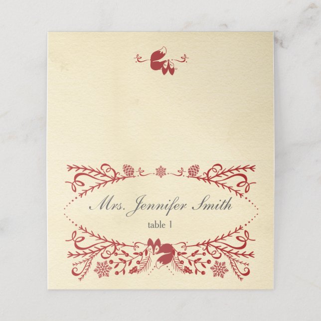 Winterwald schlafen Fox Weihnachten Platzkarte (Außenseite Aufgefaltet)