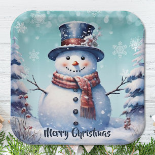 Winterwald Snowman Weihnachten Aquamarin Pappteller