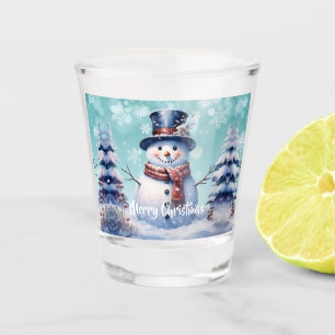 Winterwald Snowman Weihnachten Aquamarin Schnapsglas