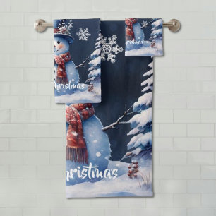Winterwald Snowman Weihnachten Badhandtuch Set