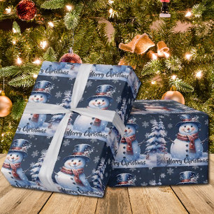 Winterwald Snowman Weihnachten Blau Geschenkpapier