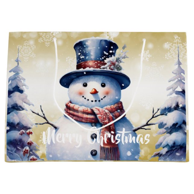 Winterwald Snowman Weihnachten | Gold Große Geschenktüte (Vorderseite)