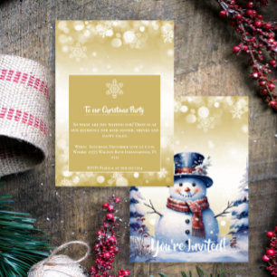 Winterwald Snowman Weihnachten   Gold-Party Einladung