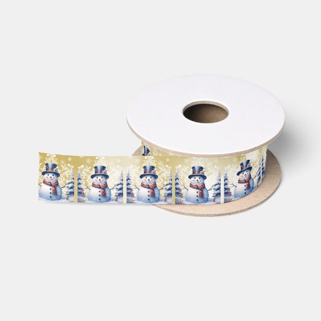 Winterwald Snowman Weihnachten | Gold Satinband (Spule)