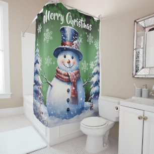Winterwald Snowman Weihnachten Green Duschvorhang