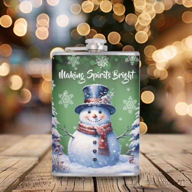 Winterwald Snowman Weihnachten | Green Flachmann (Green Winter Forest Snowman Christmas Flask)