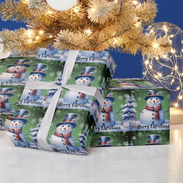Winterwald Snowman Weihnachten | Green Geschenkpapier (Feiertage)