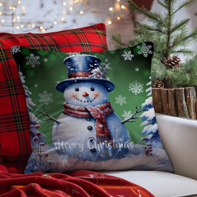 Winterwald Snowman Weihnachten | Green Kissen (Green Winter Forest Snowman Christmas Throw Pillow)