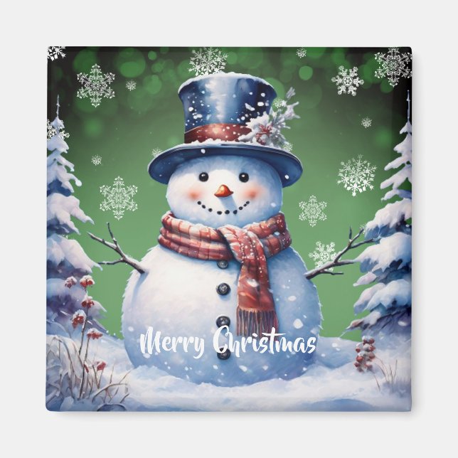 Winterwald Snowman Weihnachten | Green Magnet (Vorne)