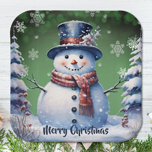 Winterwald Snowman Weihnachten Green Pappteller
