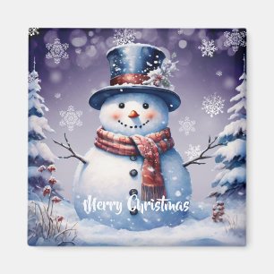 Winterwald Snowman Weihnachten   Lila Magnet
