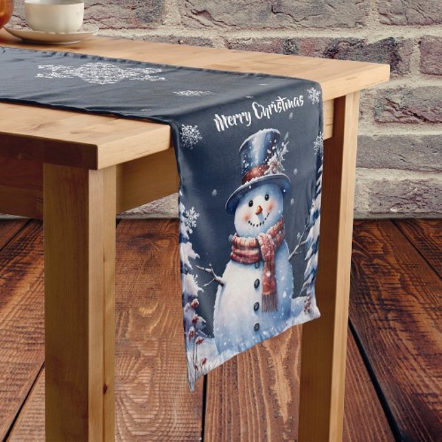 Winterwald Snowman Weihnachten Mittelgroßer Tischläufer (Winter Forest Snowman Christmas Medium Table Runner)