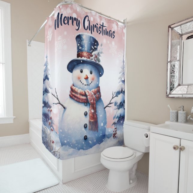 Winterwald Snowman Weihnachten | Pink Duschvorhang (Beispiel)