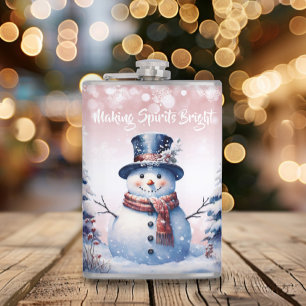 Winterwald Snowman Weihnachten Pink Flachmann