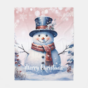 Winterwald Snowman Weihnachten   Pink Fleecedecke