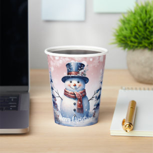 Winterwald Snowman Weihnachten Pink Pappbecher