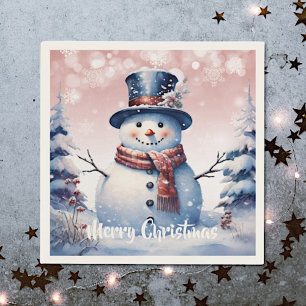 Winterwald Snowman Weihnachten Pink Serviette