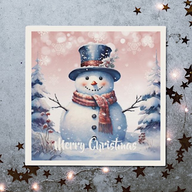Winterwald Snowman Weihnachten | Pink Serviette (Pink Winter Forest Snowman Christmas Napkins)