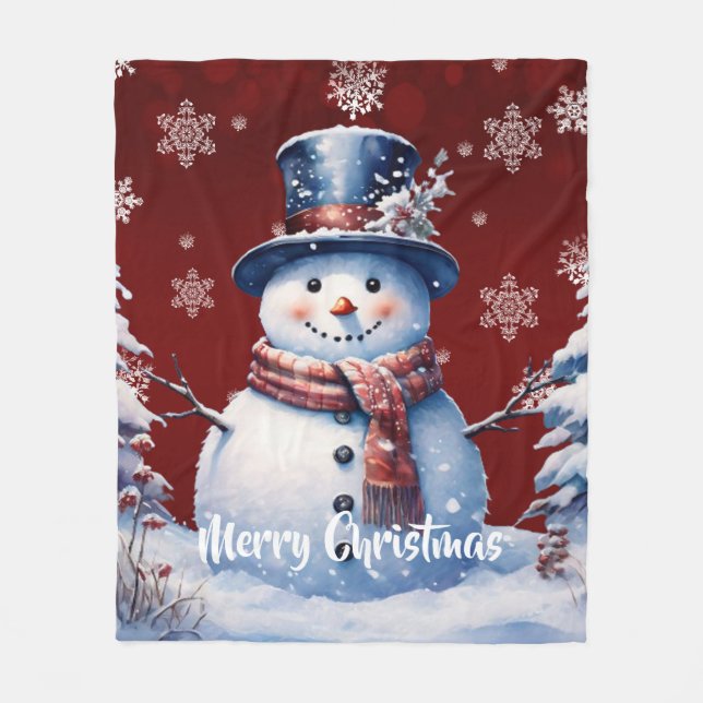 Winterwald Snowman Weihnachten | Rot Fleecedecke (Vorderseite)