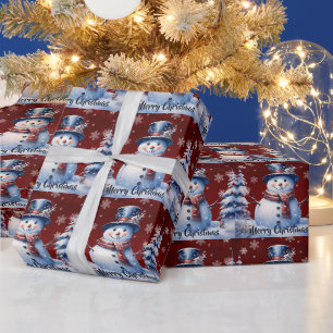 Winterwald Snowman Weihnachten   Rot Geschenkpapier
