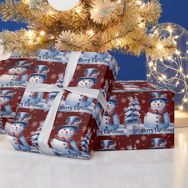 Winterwald Snowman Weihnachten | Rot Geschenkpapier (Feiertage)