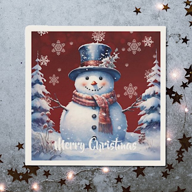 Winterwald Snowman Weihnachten | Rot Serviette (Red Winter Forest Snowman Christmas Napkins)