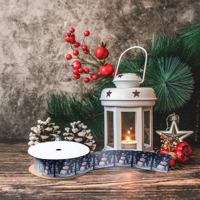 Winterwald Snowman Weihnachten Satinband (Winter Forest Snowman Christmas Satin Ribbon)