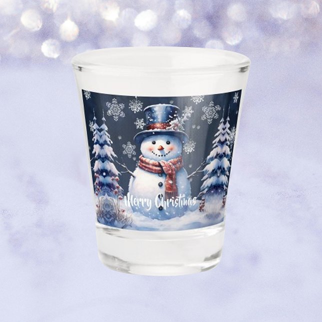 Winterwald Snowman Weihnachten Schnapsglas (Winter Forest Snowman Christmas Shot Glass)