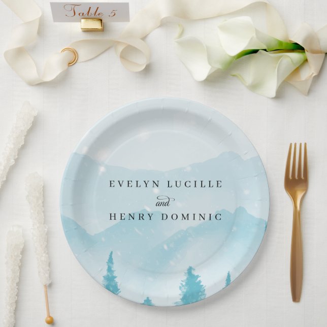 Winterwald Snowy Mountain Hochzeit Pappteller (Hochzeit)