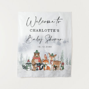 Winterwald-Tiere Kinderdusche Willkommen Wandteppich