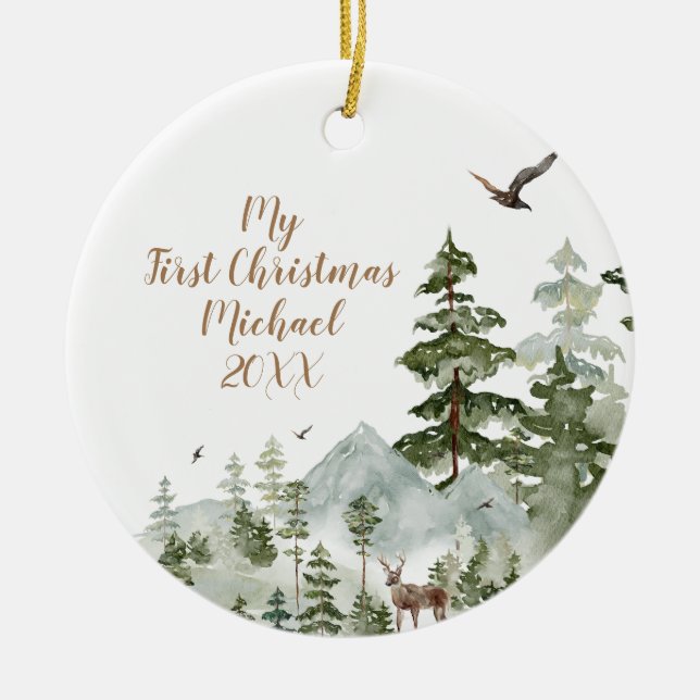 Winterwald Tierwald Erstes Weihnachtsfest Keramik Ornament (Vorne)