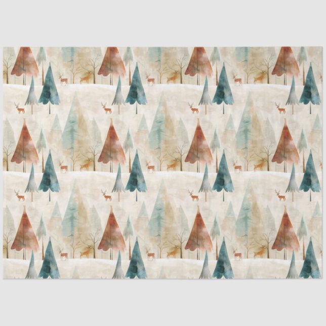 Winterwald und Hirsche Seidenpapier (Vorderseite)