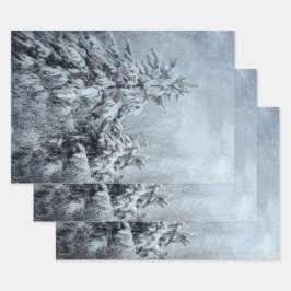 Winterwald Vintage Waldlandschneebedeckte Bäume Geschenkpapier Set
