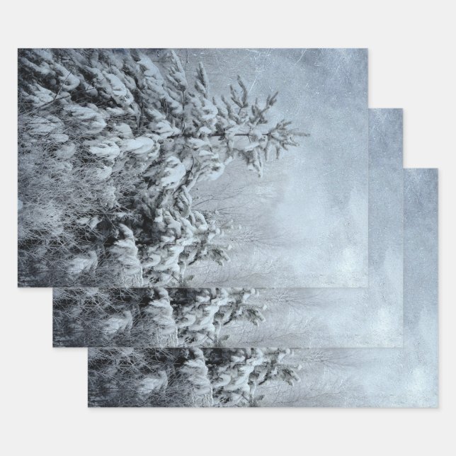 Winterwald Vintage Waldlandschneebedeckte Bäume Geschenkpapier Set (Set)