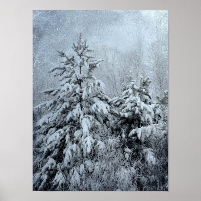 Winterwald Vintage Waldlandschneebedeckte Bäume Poster (Vorne)