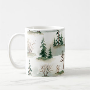 Winterwald: Von Hand Gezeichnet Grüner Weichzeichn Kaffeetasse