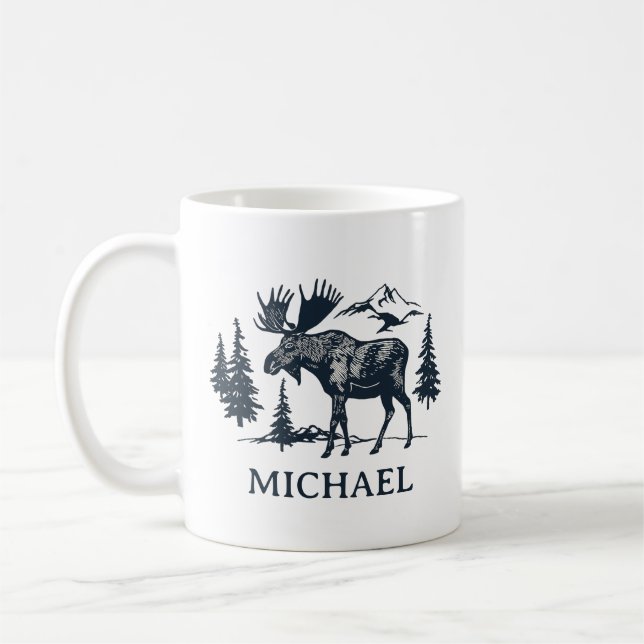 Winterwald-Wald-Elch Personalisiert   Kaffeetasse (Links)
