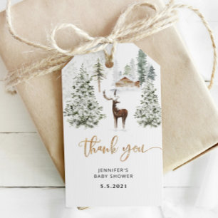 Winterwald Waldhirsch Baby Shower Danke Geschenkanhänger