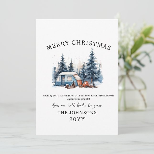 Winterwald Wasserfarbe Camping Weihnachten im Frei (Stehend Vorderseite)
