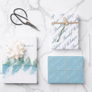 Winterwald Wasserfarbe Friedliche Schrift Geschenkpapier Set