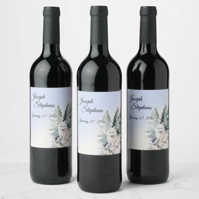 Winterwald-Wasserfarbe-Getränklabel-Set Weinetikett (Flaschen)