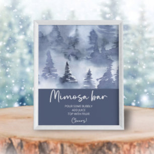 Winterwald-Wasserfarbe Navyblau Mimosa-Bar Poster