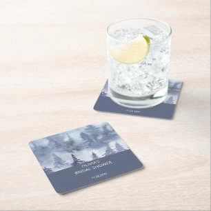 Winterwald-Wasserfarbe Navyblaue Brautparty Rechteckiger Pappuntersetzer