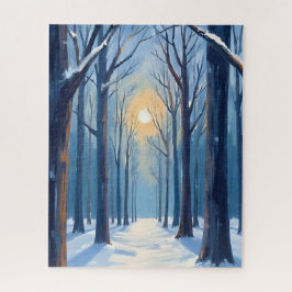 Winterwald Wasserfarben Bäume Blau