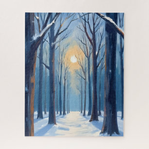Winterwald Wasserfarben Bäume Blau