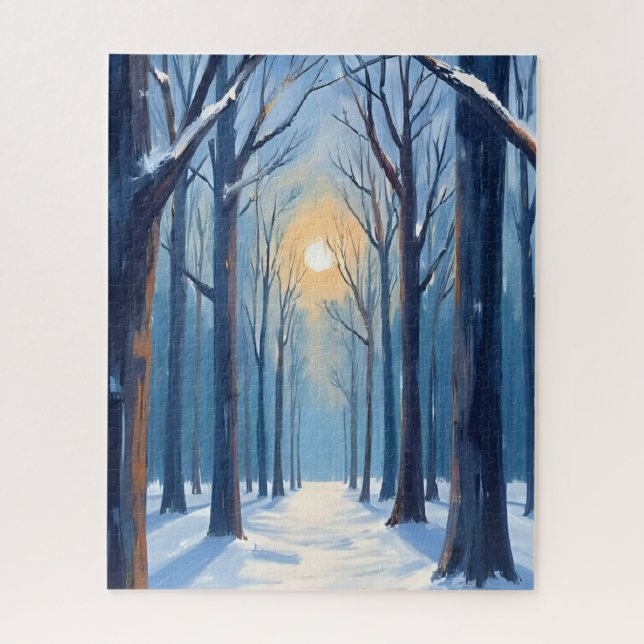 Winterwald Wasserfarben Bäume Blau (Vertikal)