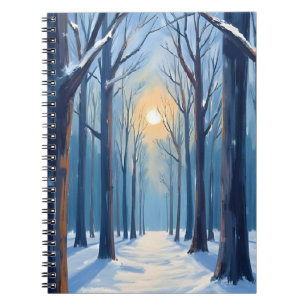 Winterwald Wasserfarben Bäume Blau Notizblock